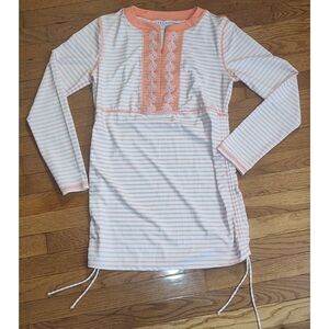 Cabana Life UPF 50+ Tunic Swim Cover Up Peach Striped Geometric Size Large